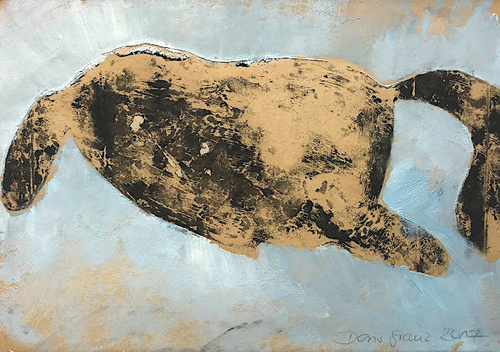 Doris Granz: 'Ein Pferd wankt III', 2017, Öfarbe auf Papier, 15 x 21 cm